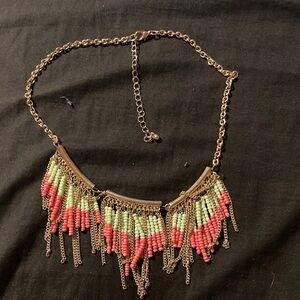 Gold and Coral Beaded Necklace